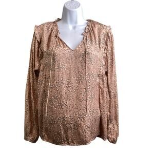 Anthropologie Dolan Women's Pink Animal Print Top Size S Ruffle Peasant Boho